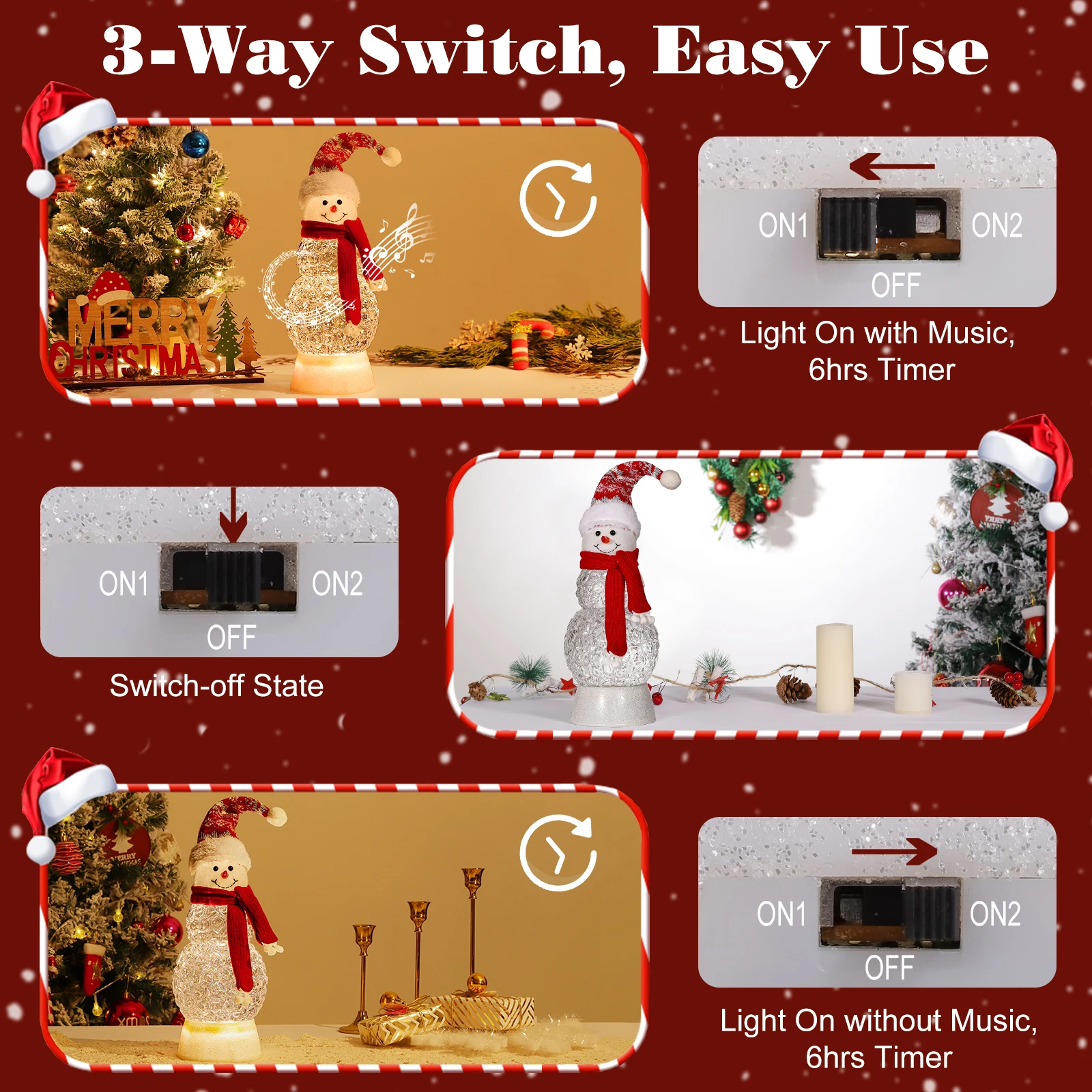 Navidad Table Snowman Decoration Swirling Glitters Lighted Snowman Christmas Decorations with Scarf for Home Decor