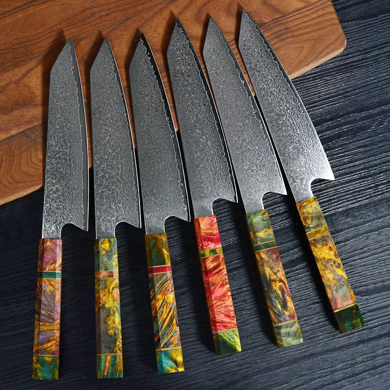 Existing  8inch  japanese knife set damascus santoku knife steel  blank with colorful wood handle