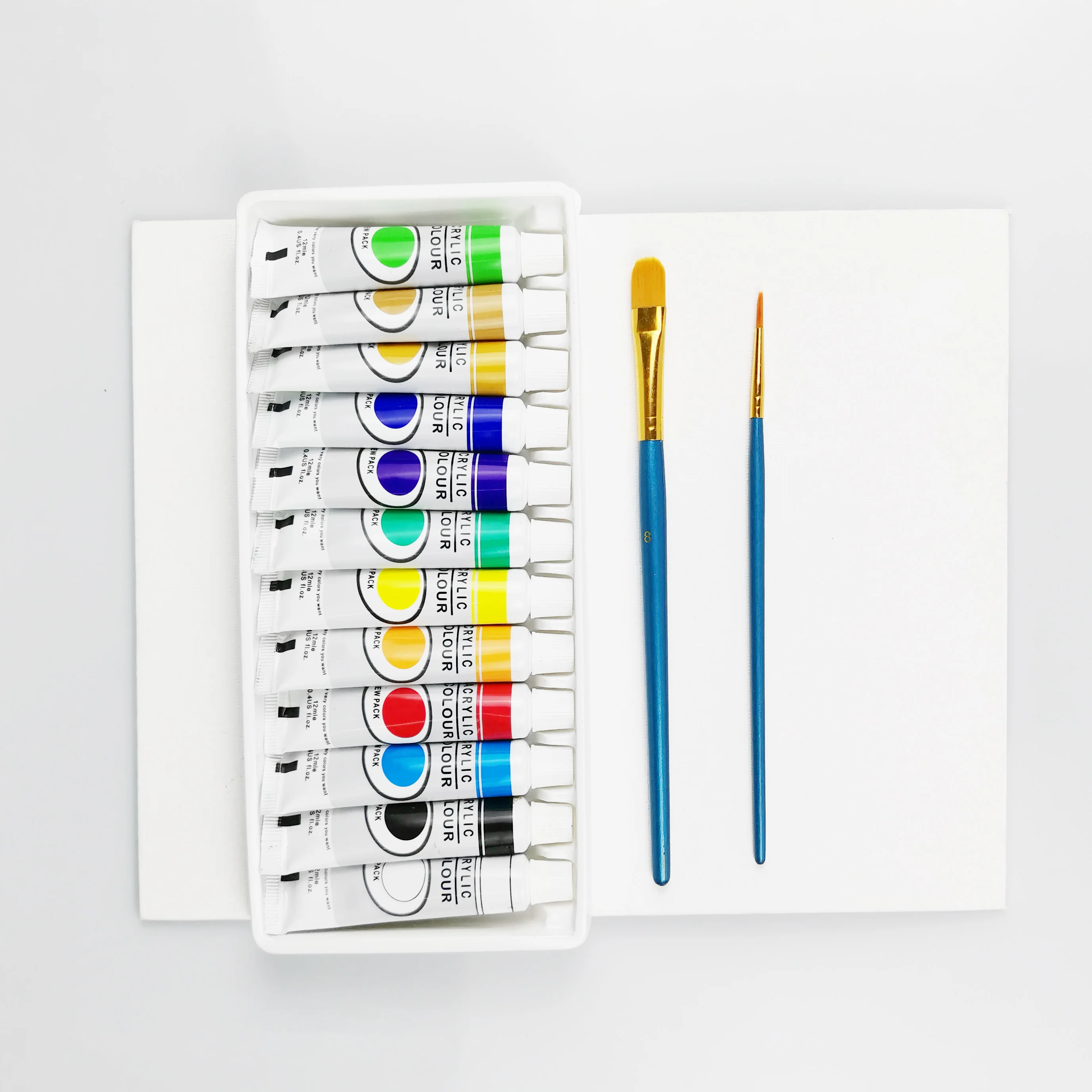 Custom Package Non Toxic Conform to ASTMD 4236 School Students Palette 12ml Acrylic Paint with Brush Kits
