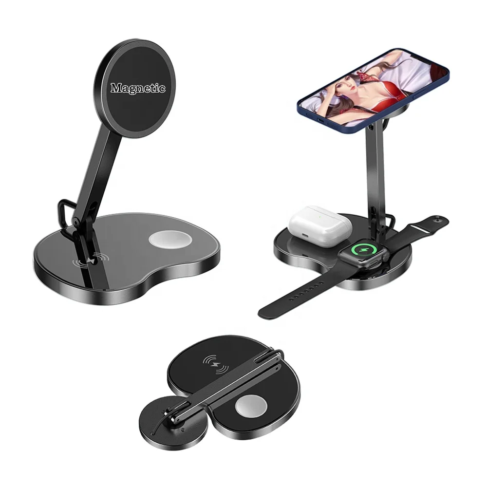
Universal Portable Mini Cute Desk Table Oem Foldable Fast Mobile Qi 15W Suction Induction Dock 3 In 1 Magnetic Wireless Charger 
