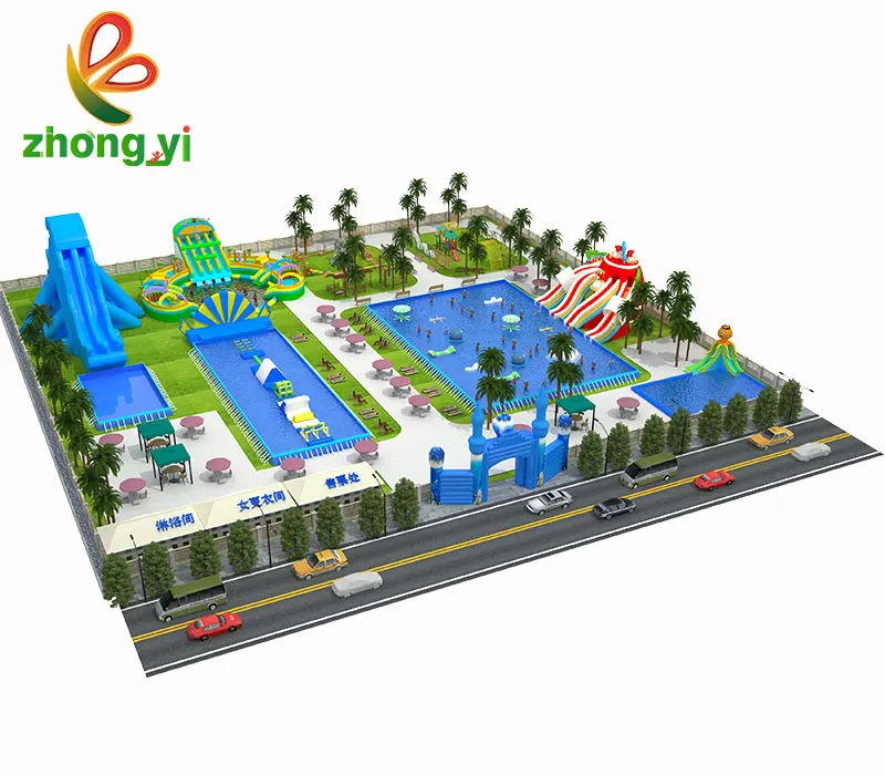  Customized inflatable floating slide water park swimming