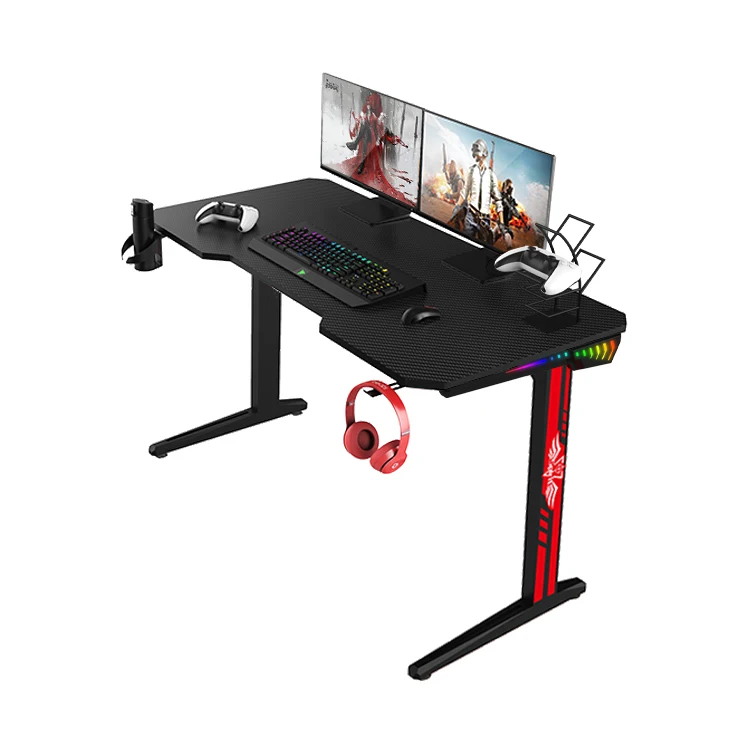 Компьютерный игровой стол L-образной формы RGB со светодиодной подсветкой, эргономичный черный игровой компьютерный стол для киберспорта, игровой стол от производителя