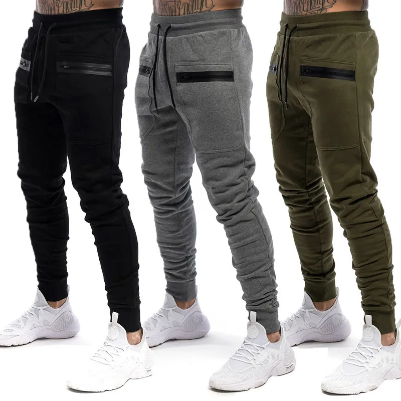 Custom Logo Cotton Zipper Pocket Men Joggers Sweatpants Slim Fit Grey Gym Joggers Pants For Men