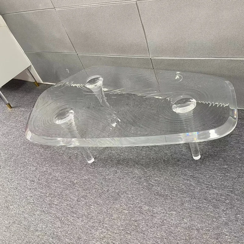 Customized Modern Luxury Rippled Clear Acrylic top Designer Couch Tisch Acryl Live edge coffee table