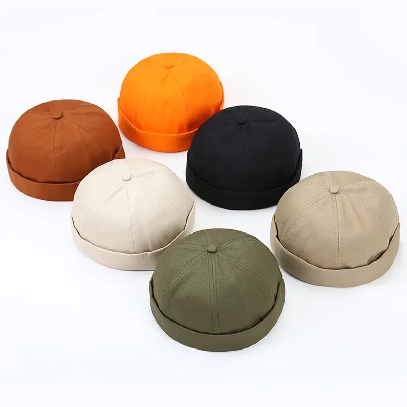 Retro visor brimless rolled cuff harbour skull docker melon cap no brim caps hats