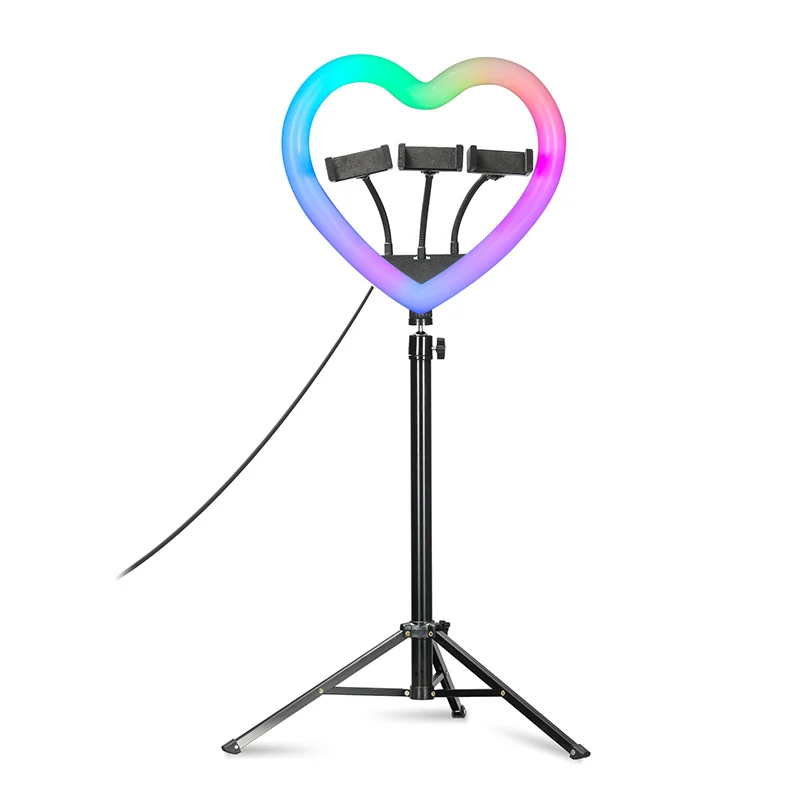 13 дюймов в форме сердца (RGB)+ шланг зажим для мобильного телефона * 3 + 1,6 м Сплит штатив освещение лампа для прямую трансляцию с заполняющим светом