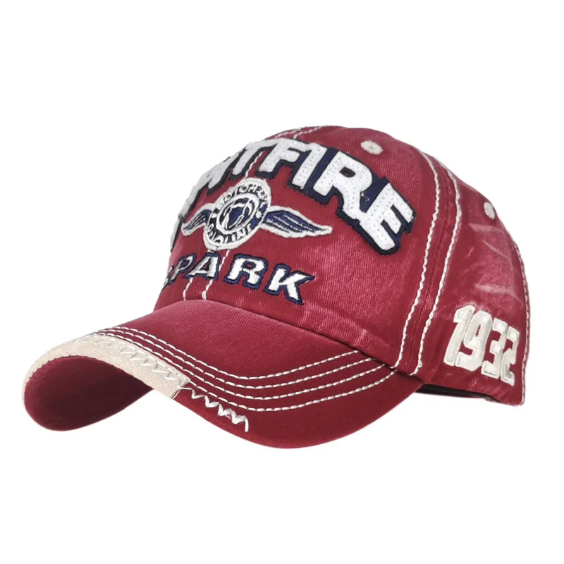 Embroidery Stitching Old washed Denim Casquette Spark Alphabet Adjustable Baseball Cap For both Women And men