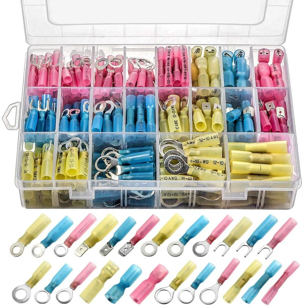 250PCS Heat Shrink Connectors    Insulated Automotive Marine Wire Terminal Kit/Ring Fork Hook Spade Butt Splices