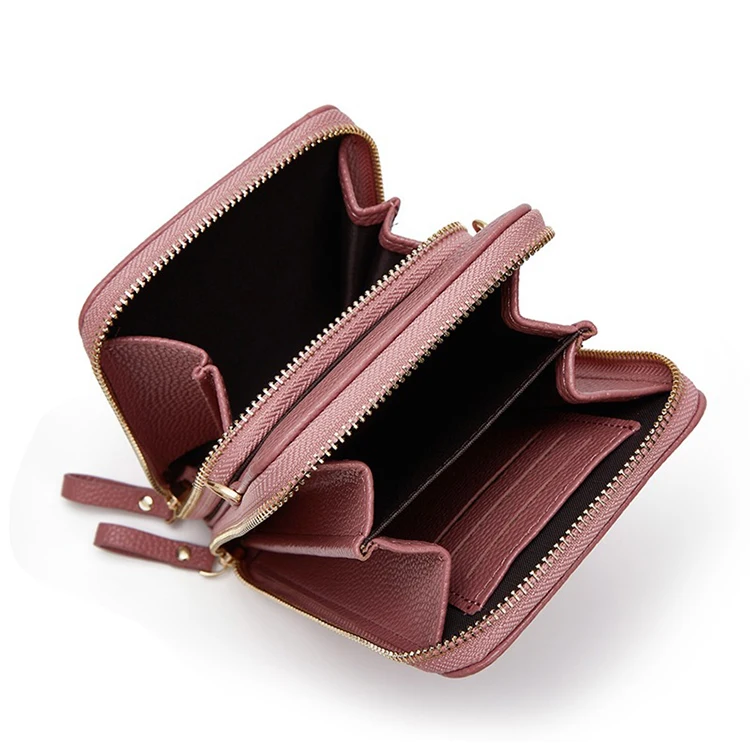 Custom Ladies Wallets Small Shoulder Bag Cell Phone Purse Large Capacity Litchi Grain Solid Color Crossbody Phone Bags For Women