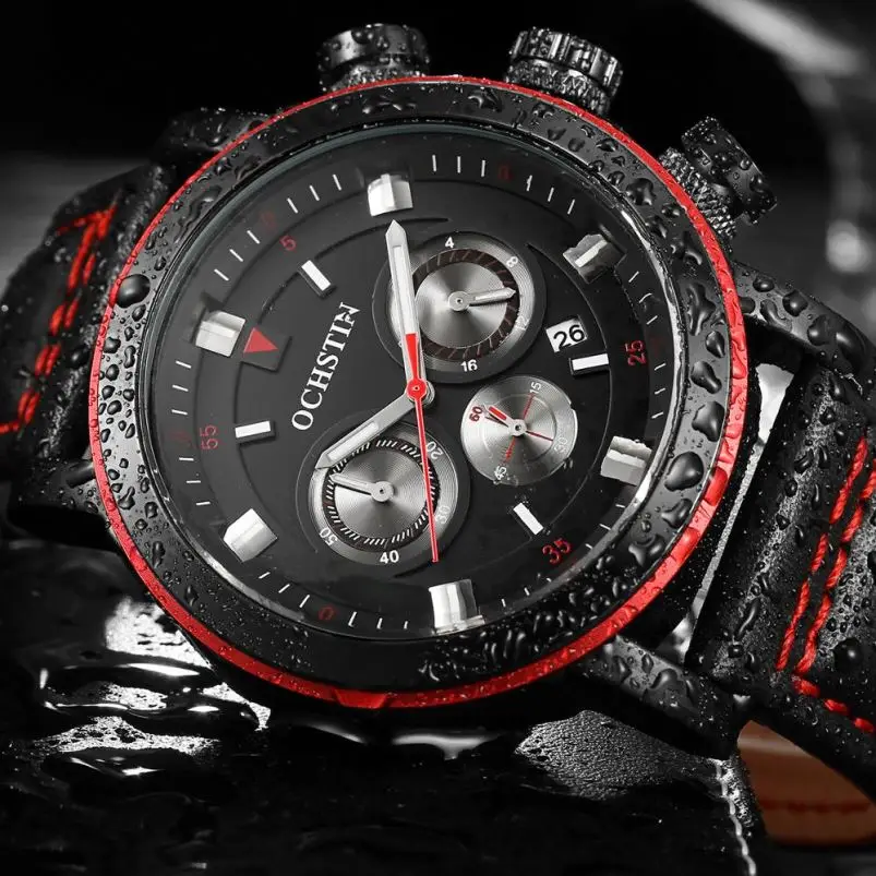 OCHSTIN 064 top 10 brands China mens clock nice Genuine Leather Strap 24 hour Chronograph Waterproof Casual reloj watch