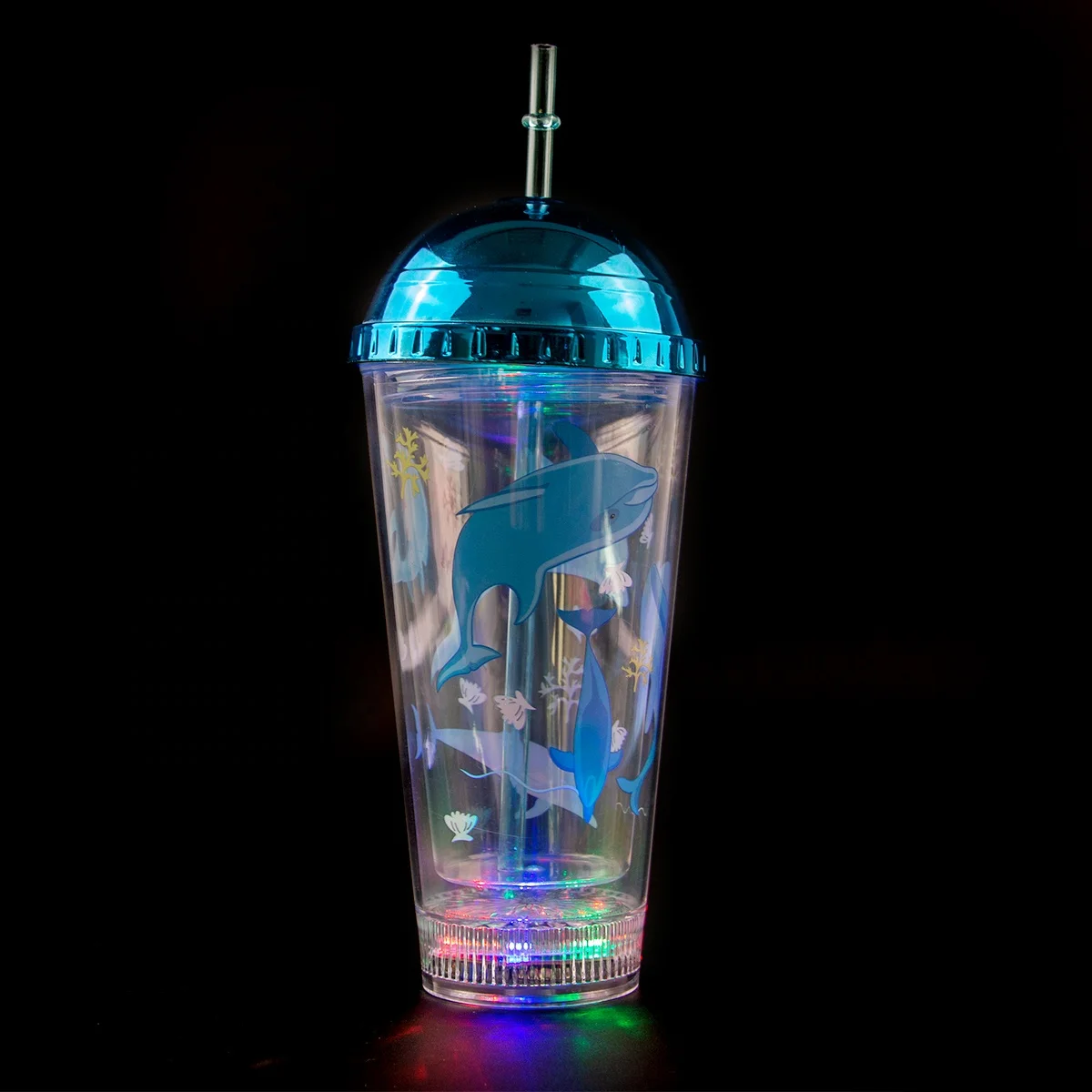 16oz Multicolor LED Double Wall Tumbler Cup Flashing Plastic Straw Cup