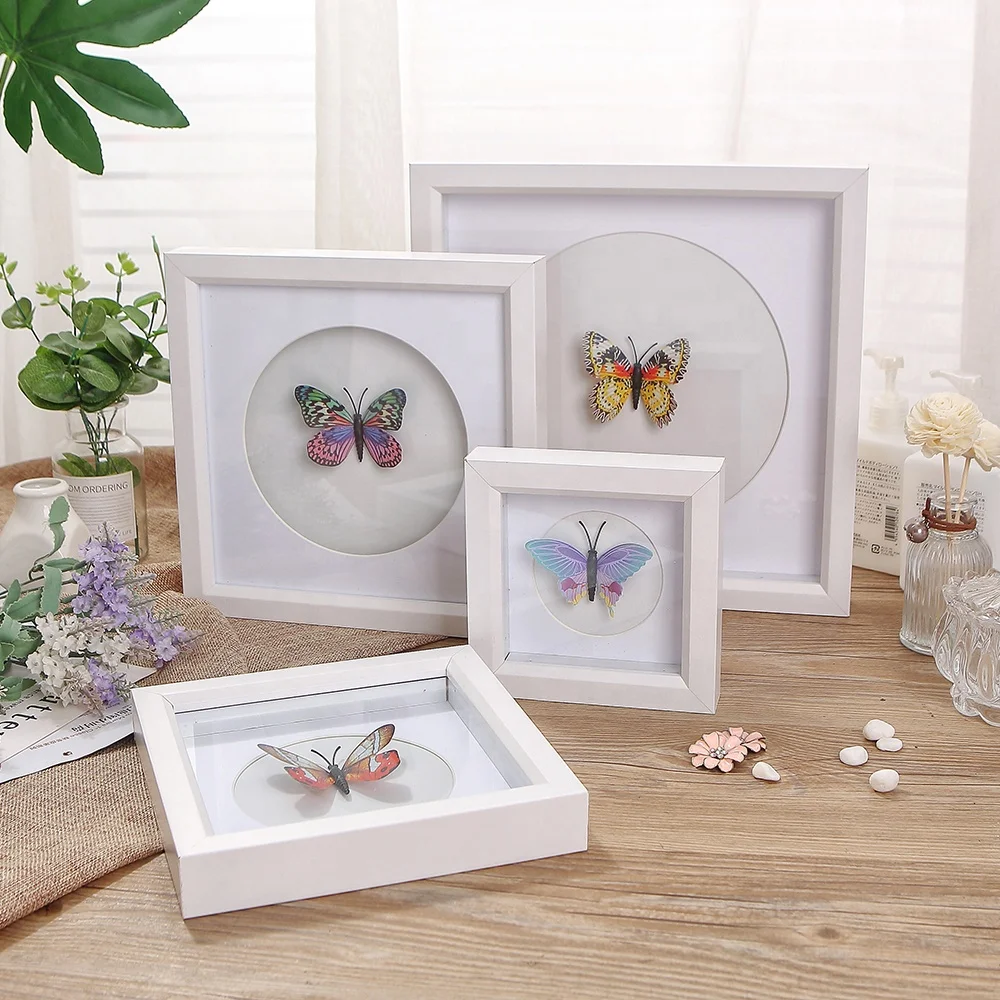 PHOTA   3d shadow box picture frame wood with soft linen back composite wood with polished glass for wall and desktop