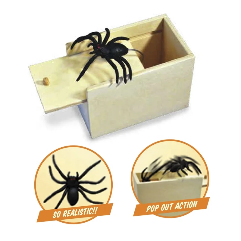 hot sell Lifelike Funny Surprise Bag Boxes Toy Wooden Prank Spider Scorpion Mouse centipede Scare Box Case Joke for children