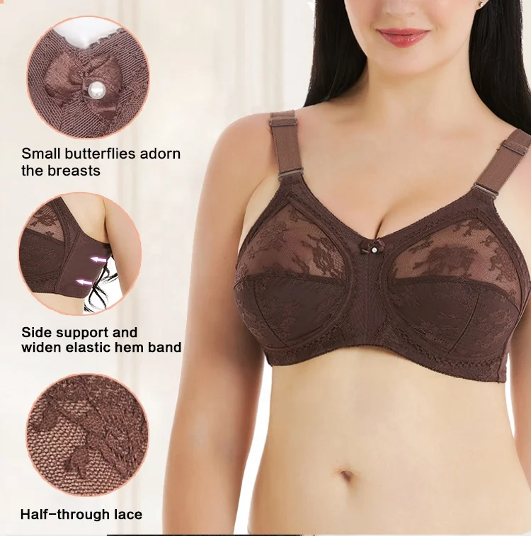 MOQ 12 Piece Custom Wholesale Breathable Large Cups Full Figure Plump Women Bralette Big Boobs Wireless Lace Plus Size Bra
