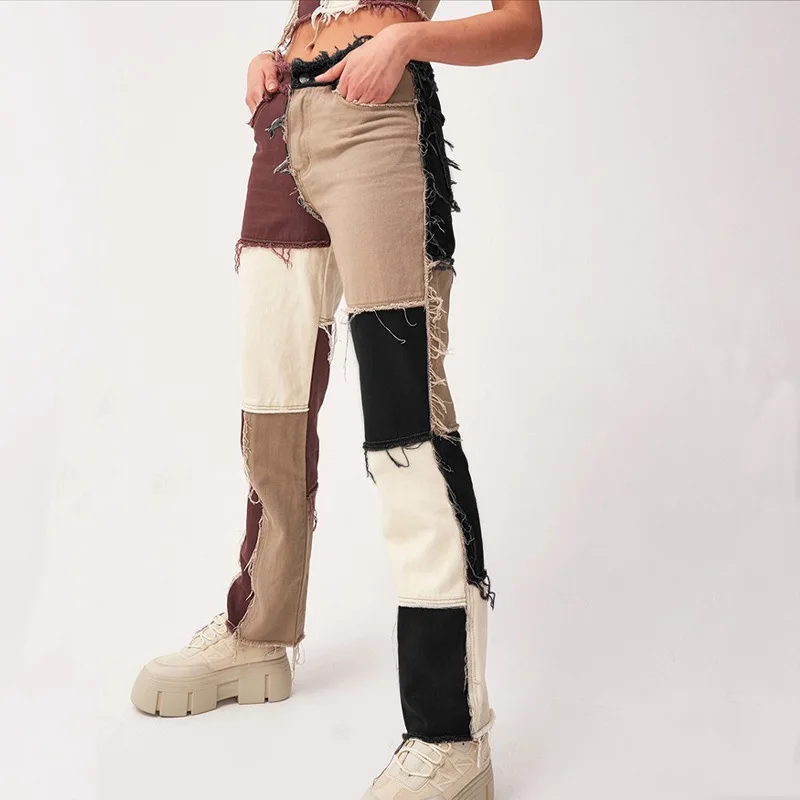 
Hot Selling Star Style Patchwork Loose Jeans Straight Pants Straight-Legged Trousers For 18 Girl 