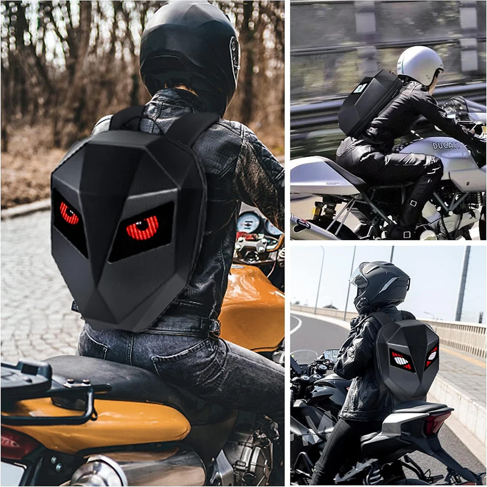 Motorcycle Backpack LED Eye Backpack Hard Shell Large Waterproof Helmet Bag Laptop Backpack With DIY Programmable Screen