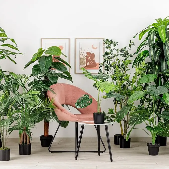 Faux Fake Green Plants Plastic artificial palm tree leaves artificial potted plants phoenix palm tree with pot