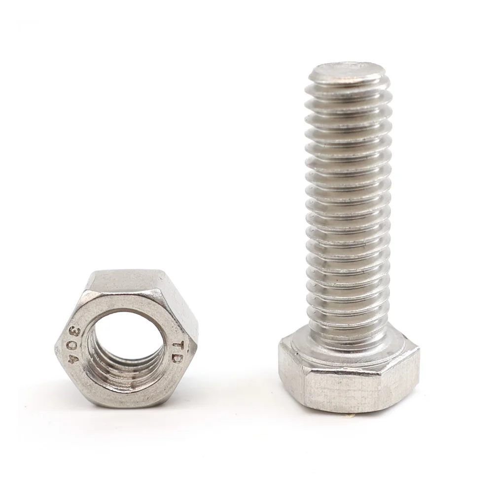 China DIN933 M10 M12 M16 M24 Hex Head Bolt Kits Full Thread Hexagonal Stainless Steel Nut And Bolt