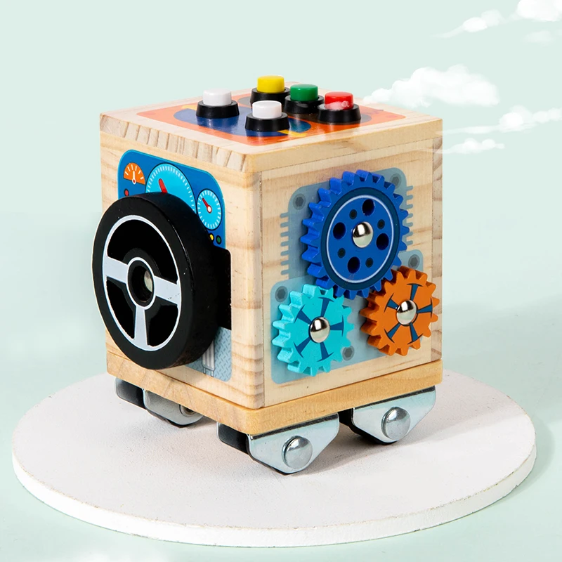 Early Educational Kids Sound and Light Busy bus Montessori Switch Button Cognitive Toys Children Wooden LED Busy Board Toy
