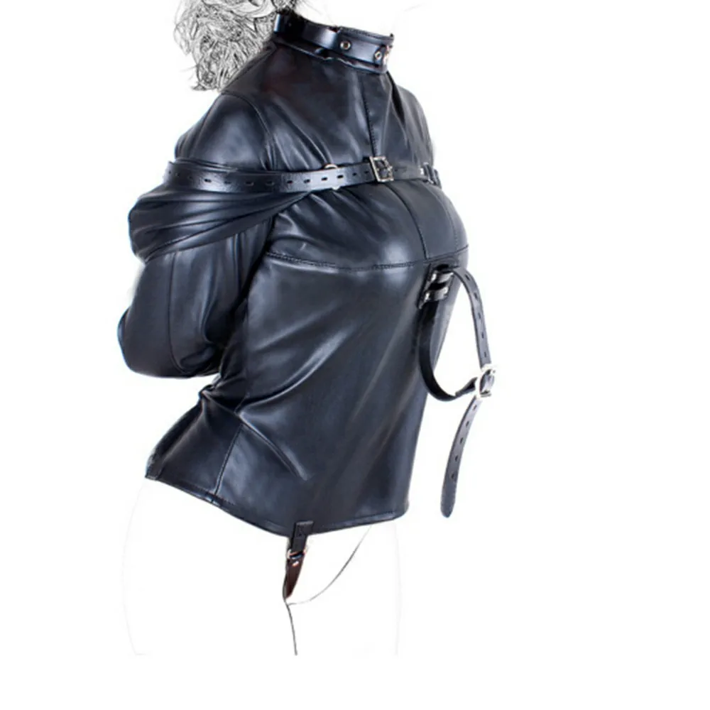 Free Custom Box - Pu Leather Straitjacket Bondage Restraint Open Crotch Straight Jacket Bdsm Fetish Gimp Cosplay Costume Toy