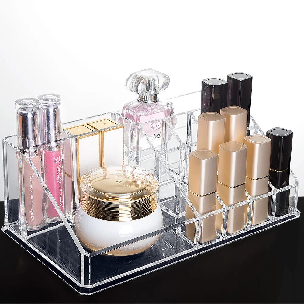 Transparent 12 Hole Lipstick Display Rack Cosmetic Plastic Storage Box Mulit-function Glass Container Organizer Box