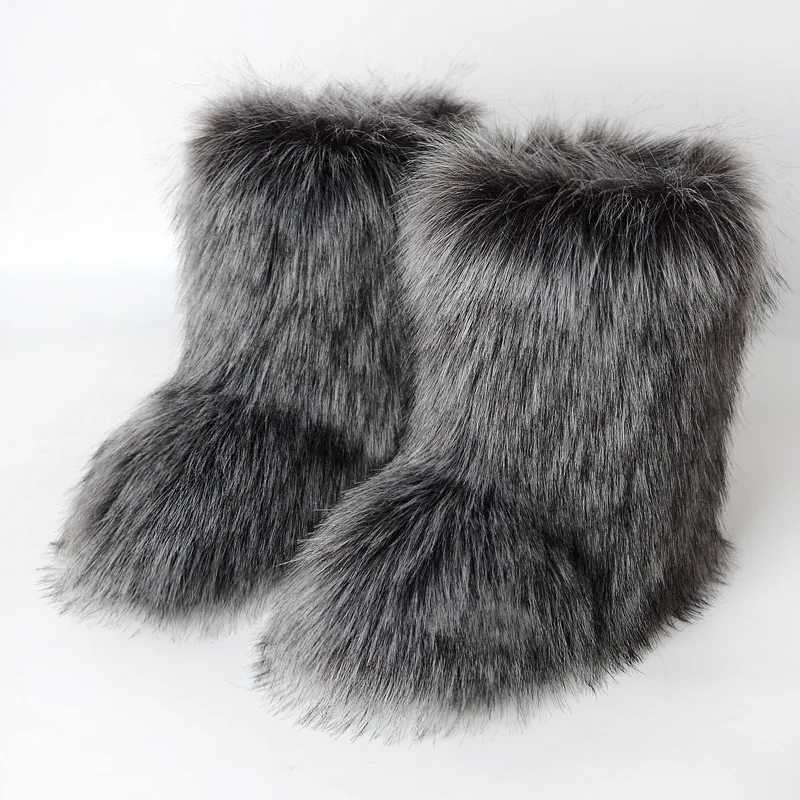 Xinzirain Custom Faux Fur Mid-Calf Winter Warm Boots With Full Fur Covering for Cold Weather