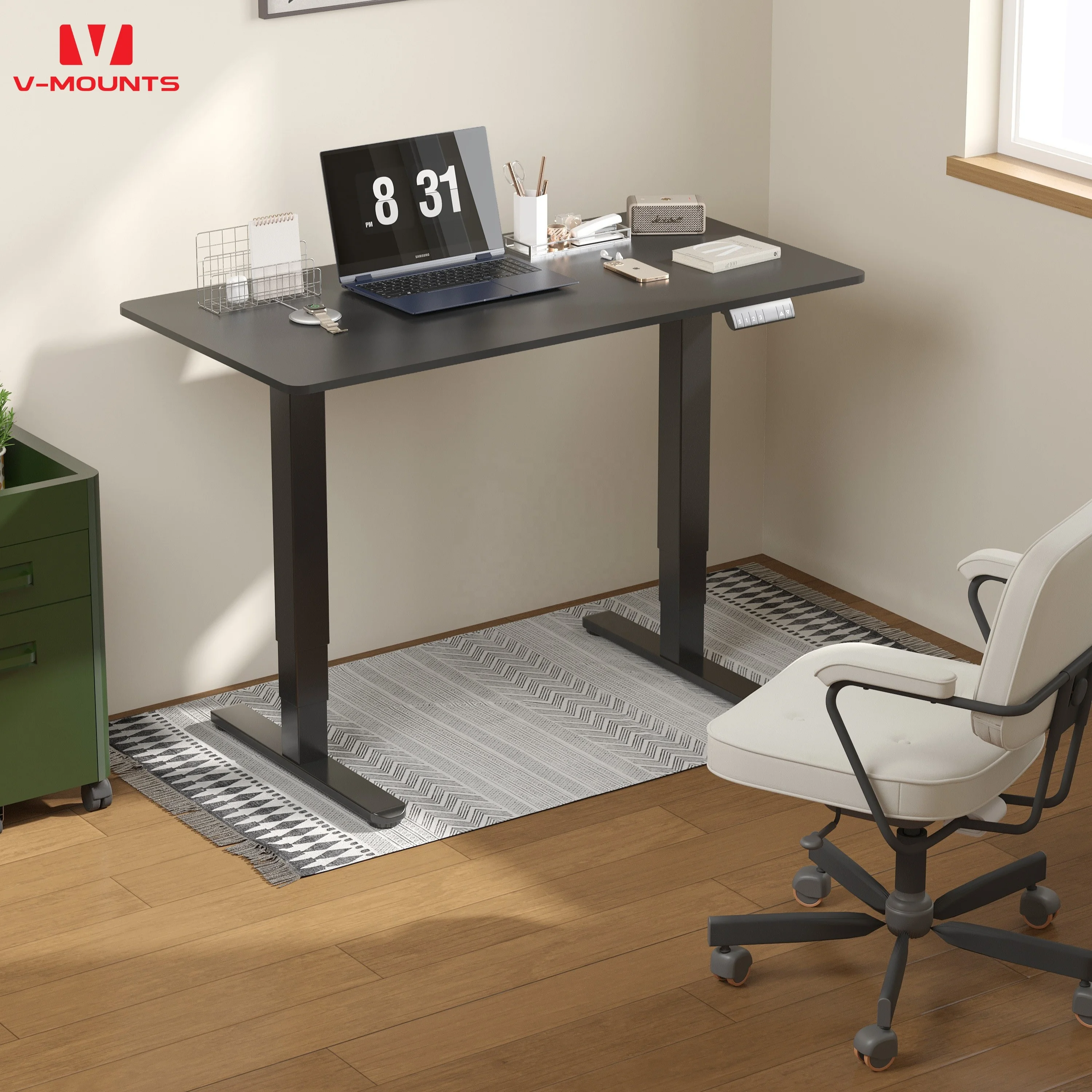 V-mounts Modern Design Electric Office Adjustable Wooden Desk for Home, Gaming Room, Hotel Use JSD2-01-D-1P