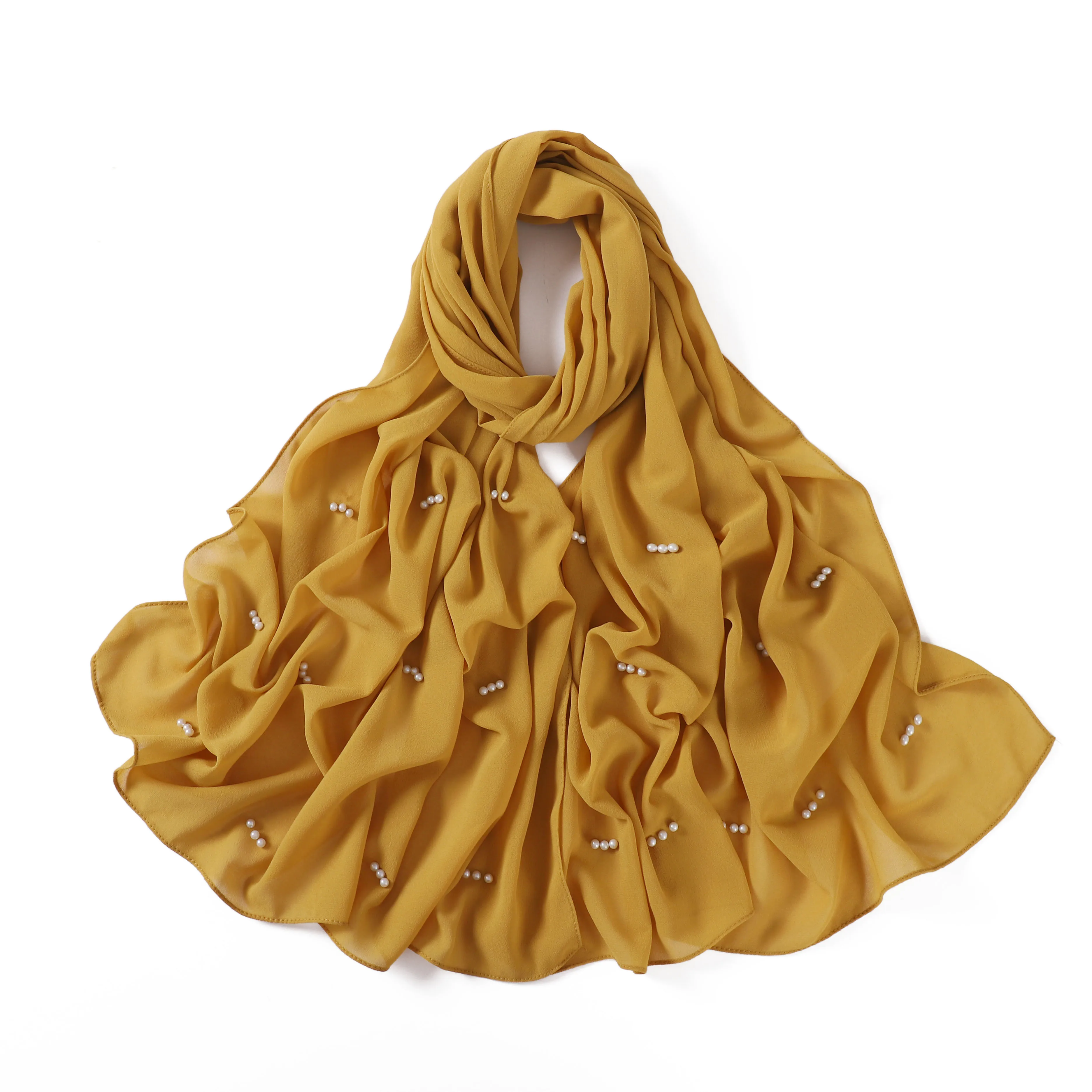 Latest Fashion Rhinestone Chiffon Veil Malaysia Tudung Bawal Arab Headscarf Muslim Turban Shawl Women Hijab Ladies Pearl Scarf