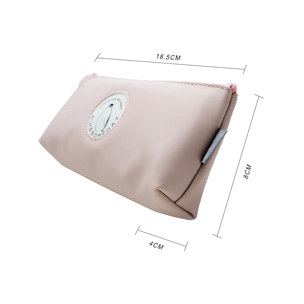 Custom Penguin LOGO Fabric Texture Pattern PU Leather Kids Stationary Pencil Pouch With Private Woven Label