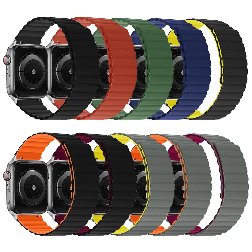 Silicone Strong Magnetic Watch Strap For Apple Watch Band 38 40 41 42 44 45 Mm For Iwatch Se Series 7 6 5 Bracelet Wristband