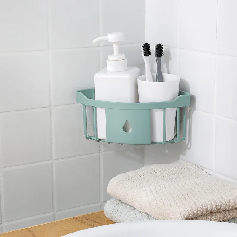 2021Hot-selling Wholesale Punch-free corner shelf toilet wash rack bathroom seamless wall-mounted tripod storage rack