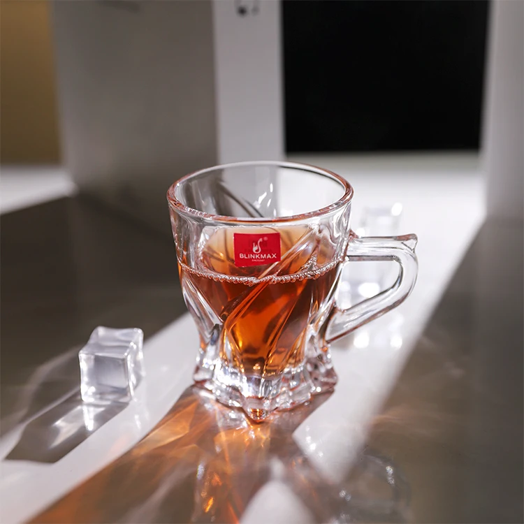 Blinkmax high quality clarity coffee glass mug wholesales trendy embossed design glass cup tea glass