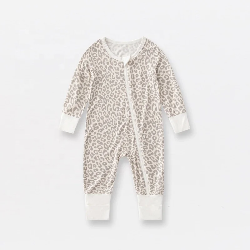 Wholesale baby bamboo fiber onesies zipper long sleeve Anti-slip rubber pad baby rompers baby sleeping onesie