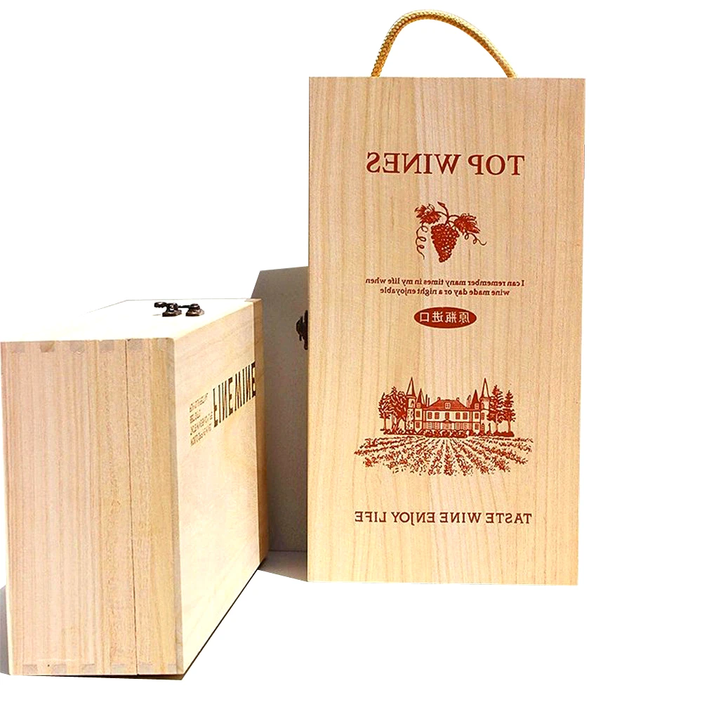 2 Bottles Paulownia Wood Gift Boxes Packaging for Liquor Wine and Champagne