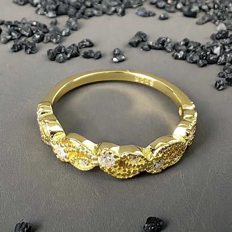 Factory Crown Gold Vermeil Base S925 Silver Moissanite Diamond Stackable Leaf Ring Jewelry Women Fashion Gift