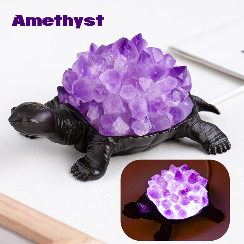 High Quality Amethyst USB Turtle Crystal Lamp For Living Room Office Table