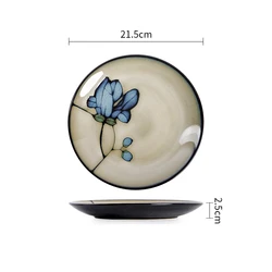 Japanese ceramic plate underglaze color deep plates round plate dish household8Meal tray Bowl