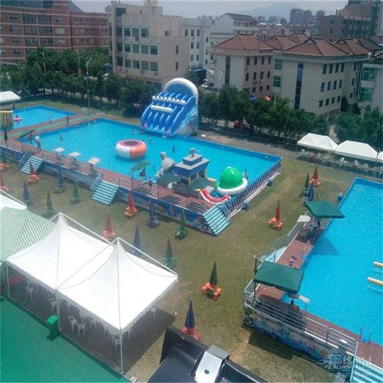 Outdoor Giant Steel Frame Supported PVC Water Swimming Pool For Water Slide Park Games