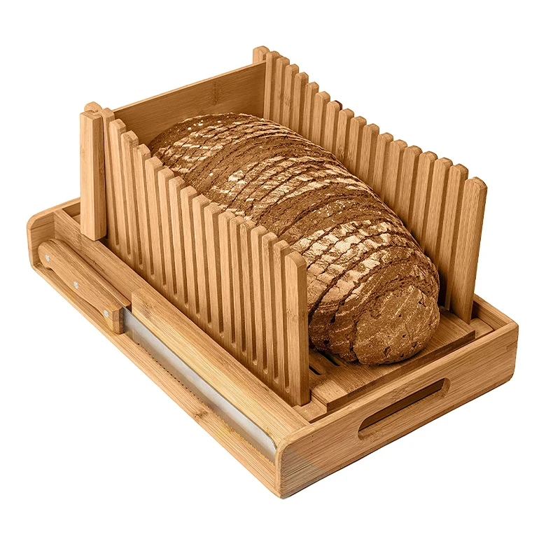 Cheap Adjustable Kitchen Bamboo Bread Slicer with Knife