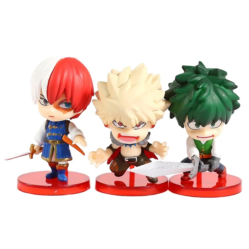 7cm Anime My Hero Academia Izuku Midoriya Katsuki Bakugou Shoto Todoroki Q Version Figure Dolls Model Toys 3pcs/set