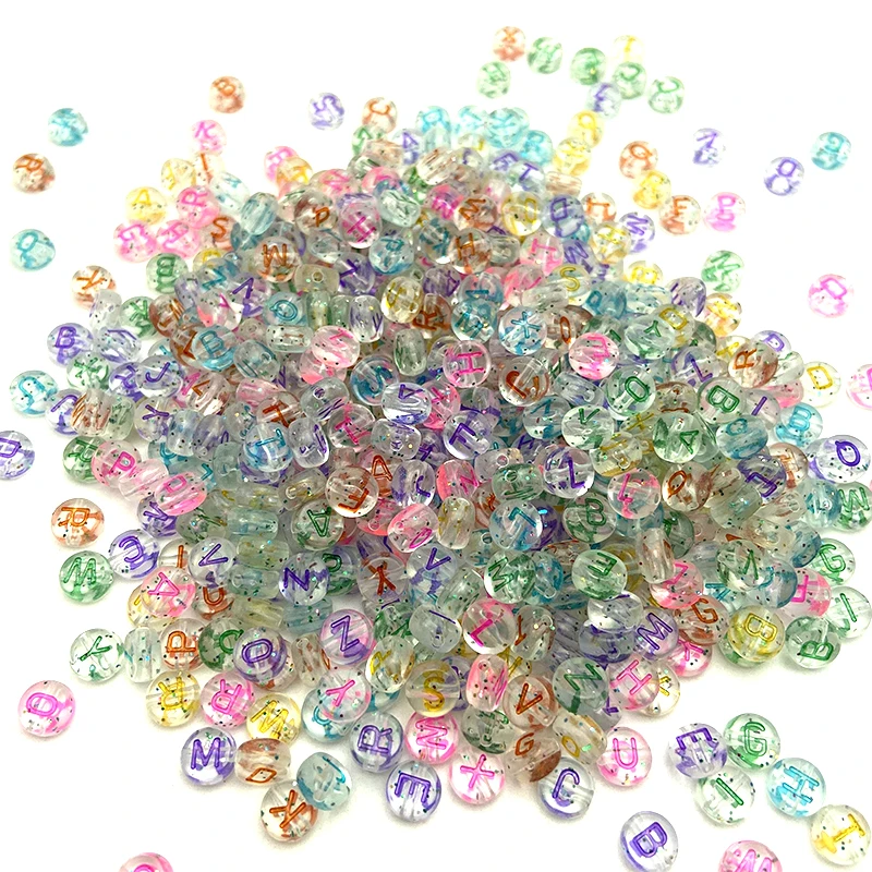 Wholesale 4mm*7mm Transparent Colorful Acrylic Alphabet Beads Plastic Letter beads For Jewelry Making Bracelet Making