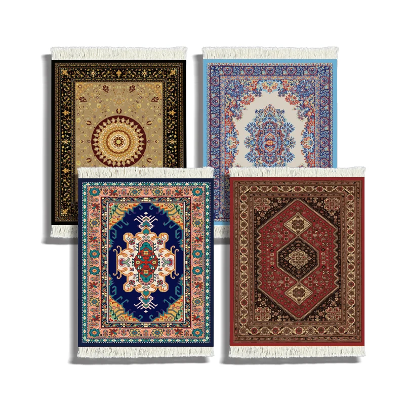 4 Pieces Rug Table Coasters Table Drink Holders Oriental Design Fabric Carpet Drink Mats Oriental Design Fabric Elegant Carpets