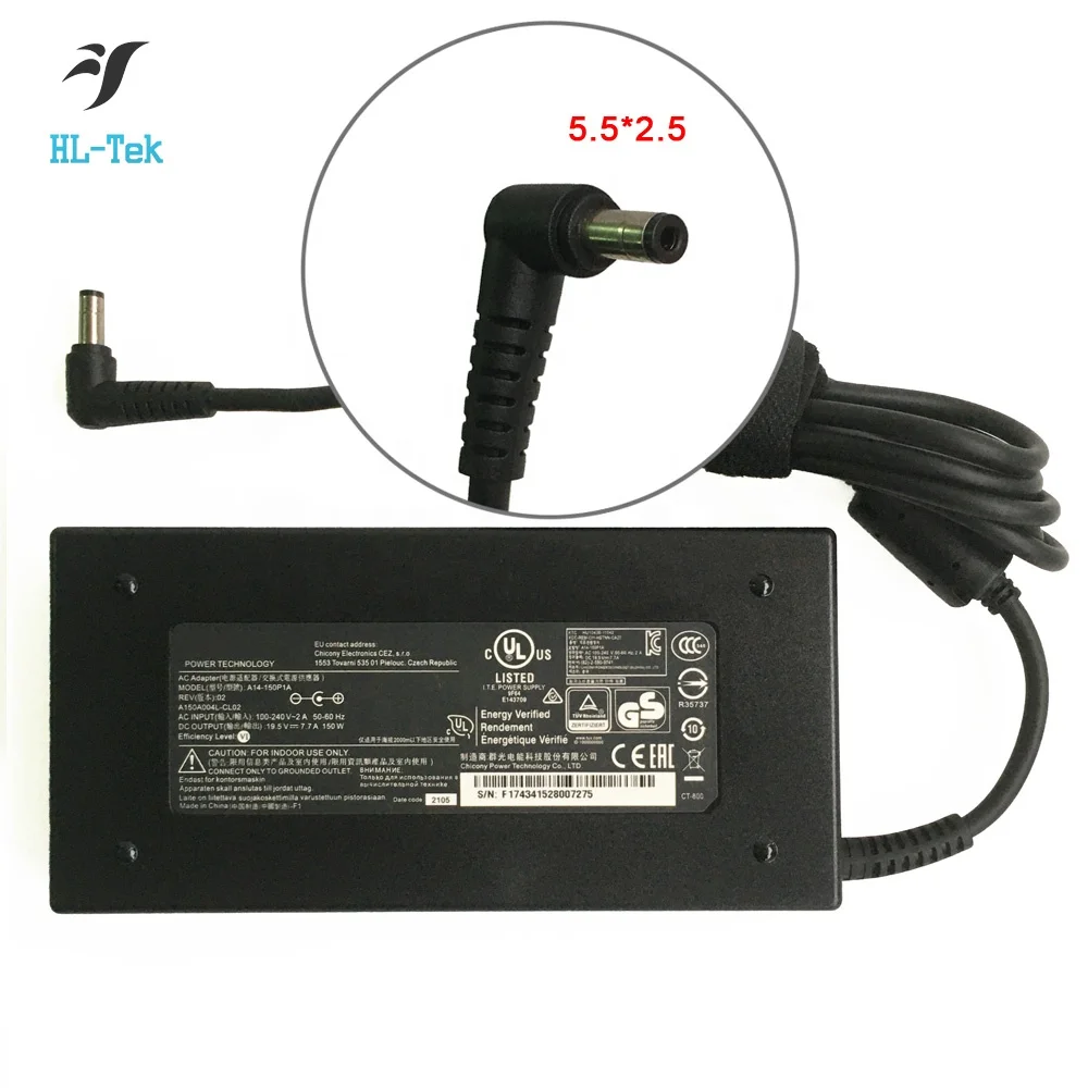 Оригинальный 19 5 V 7.7A 150W Тонкий адаптер переменного тока для chicony A14-150P1A Z7-I7 зарядное устройство ноутбука MSI GF62 7RE MS-16J9