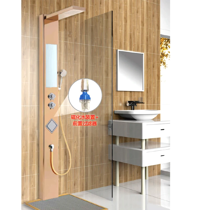 
Rosegold / Sanded Black no finger print Stainless steel 304 Rainfall Shower Panel Massage Jets Tub Spout Tap W/Hand Shower 