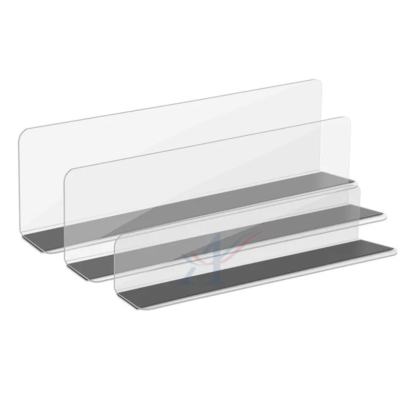 Retail Clear Plastic Divider Shelf L-Shape PVC Dividers For Metal Shelves with Magnetic trip