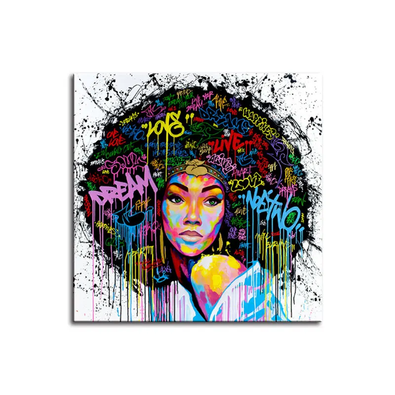 
 Абстрактная поп черная искусство афро-американская стена искусство афро женщина живопись на холсте Печать Настенная картина для спальни  