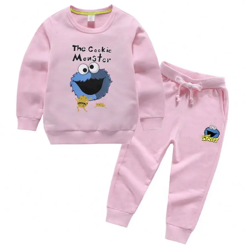 Wholesale Autumn New Children Boy Girl 100% Cotton Cartoon Printed Sweatshirt Pants Two-Piece Fashion Kids Casual Clothing Set