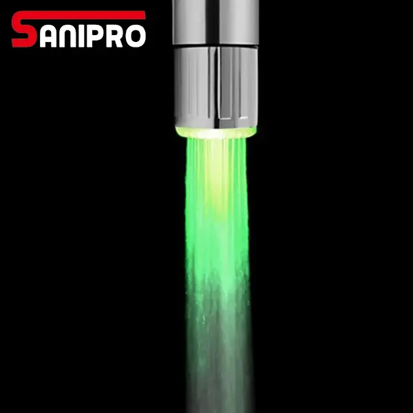 SANIPRO Smart LED Temperature Sensitive 3-Color Light-up Kitchen Bathroom Basin Water Saving Faucet Aerator Tap Nozzle Head