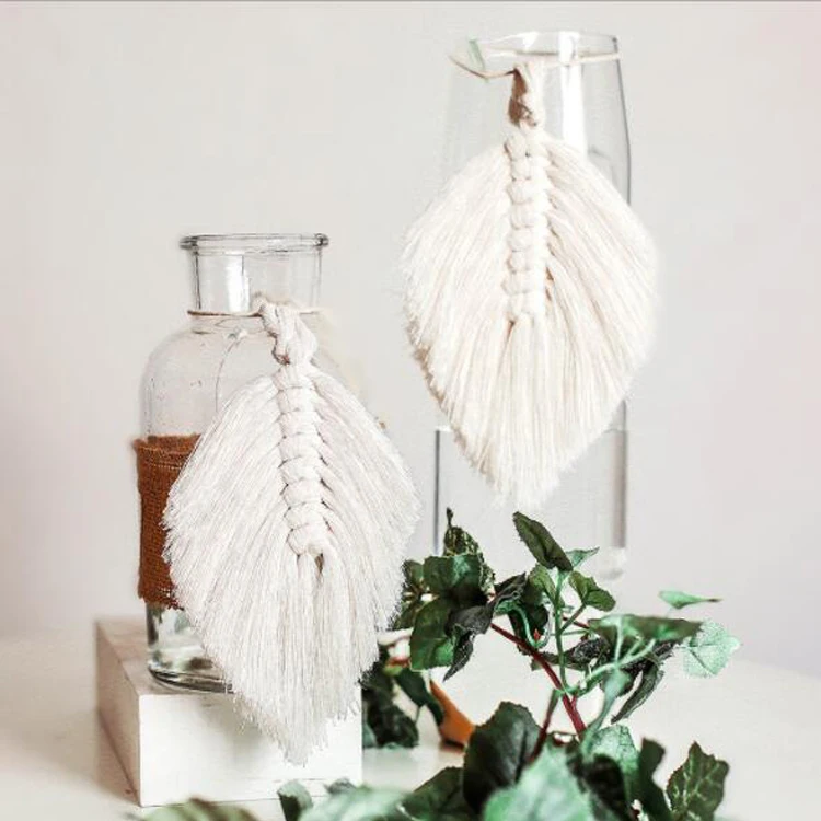 Macrame Woven Leaves Wall Hanging Boho Cotton Tassels Bedroom Tapestry Bohemian Pendant Art Wall Apartment Dorm Backdrop Decor