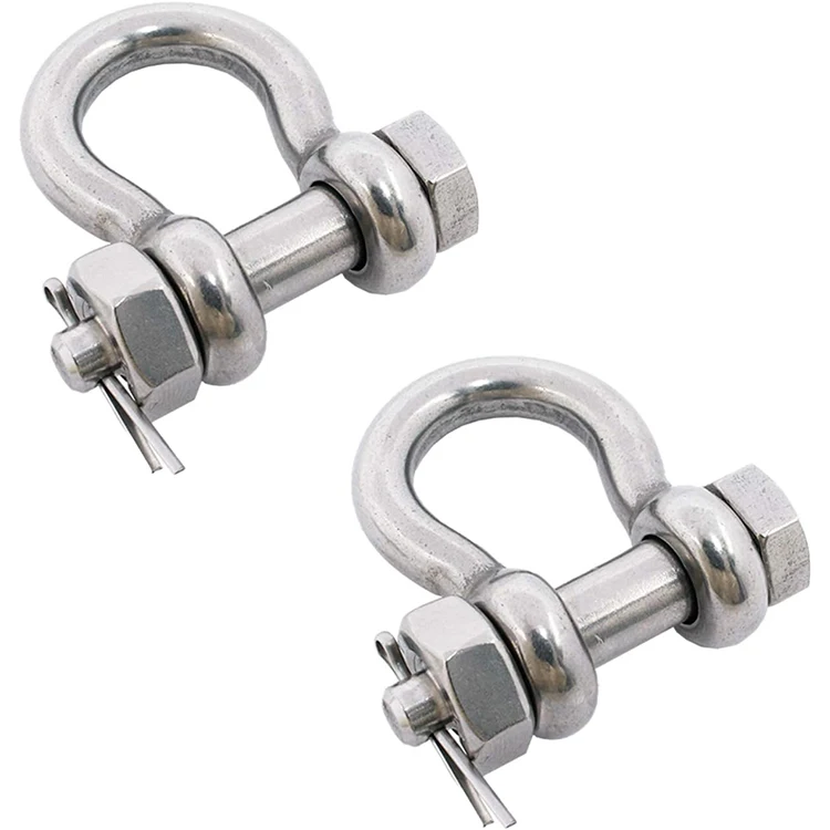 Polished US Type Heavy Industry Stainless Steel 304/316 D Shackles 1/2 Diameter Bow Shackle Clevis Screw Collar Pin